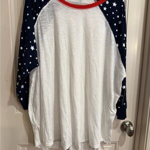 Crown & Ivy White and Navy Star Long Sleeve Tee